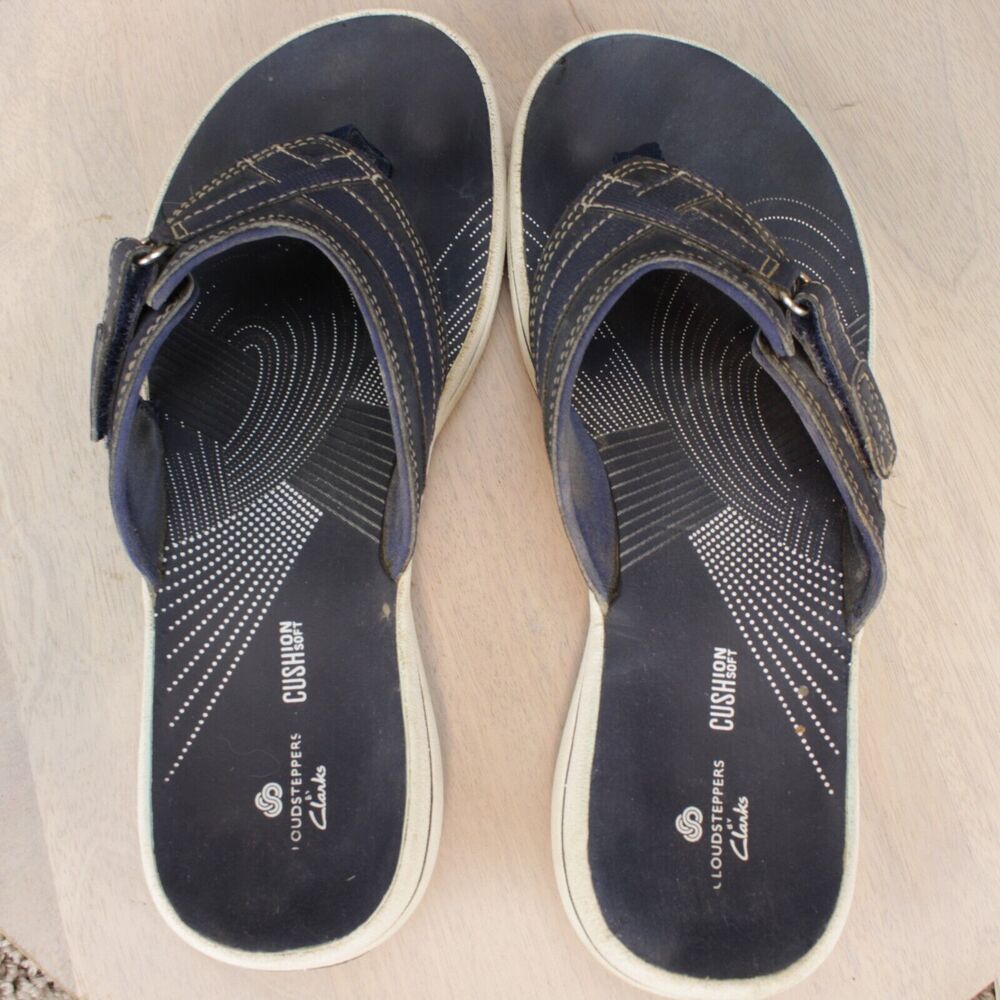 Clarks Comfort Sandals Womens 7 Navy Blue Leather Adjustable - Picture 8 of 9